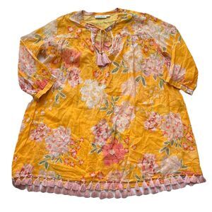 Roller Rabbit Womens XS SEMARA SERAFINA Tunic Cotton 3/4 Sleeve Tassels Cover-Up